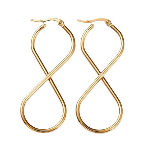 Twisted Double Hoop Pierced Earrings Gold Tone Vintage Long Thin Band Stainless - Picture 5 of 10